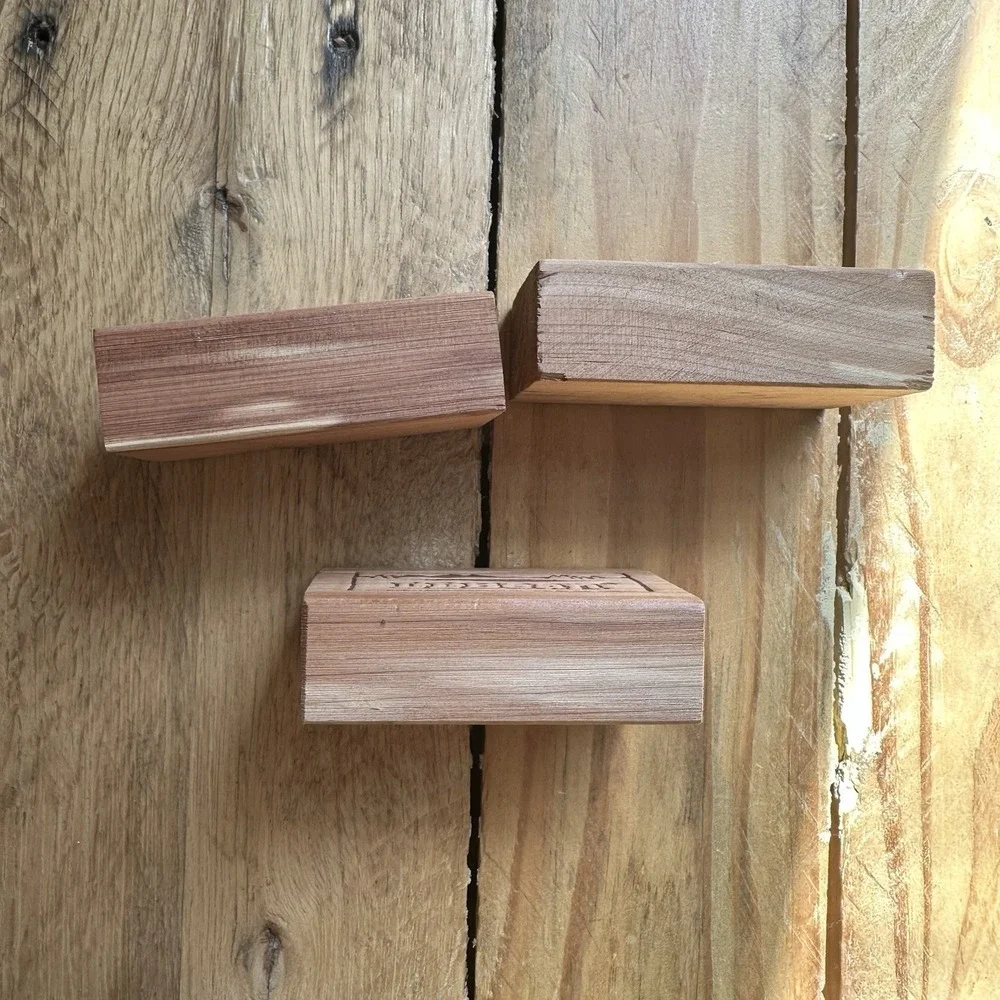 Vintage LL Bean CEDAR Wood Blocks Rare  (SET of 3)  Mountain Scene‎